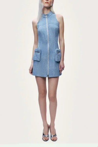 Nocturne Pocket And Stone Detail Halterneck Mini Dress In Blue