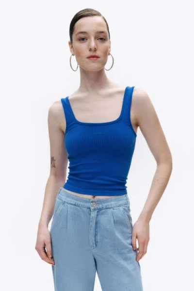 Nocturne Printed Detail Crop Top In Indigo Blue