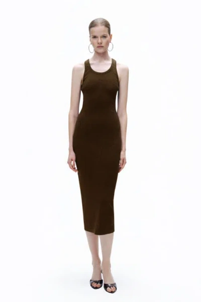 Nocturne Printed Detail Maxi Dress In Coffee