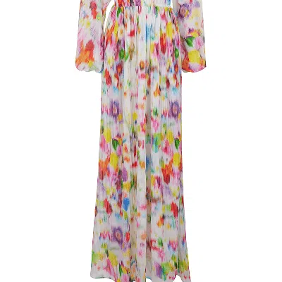 Nocturne Printed Long Dress In White