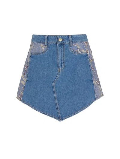 Nocturne Printed Mini Jean Skirt In Blue