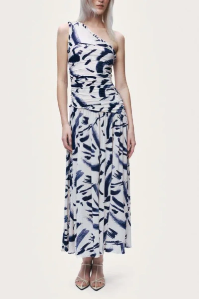 Nocturne Printed One-shoulder Draped Midi Dress In Multi