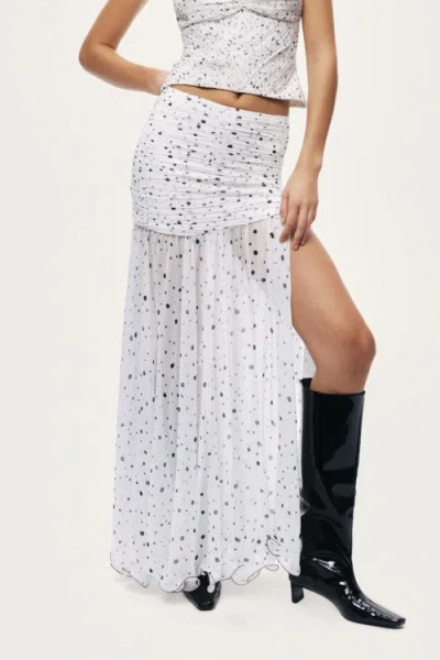 Nocturne Printed Slit-detail Maxi Skirt In White