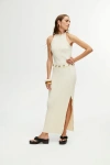 Nocturne Ribbed Dress With Slits In Ivory