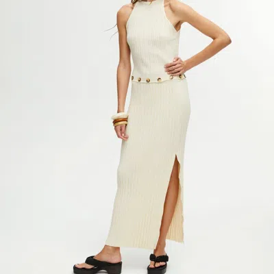 Nocturne Ribbed Dress With Slits In White