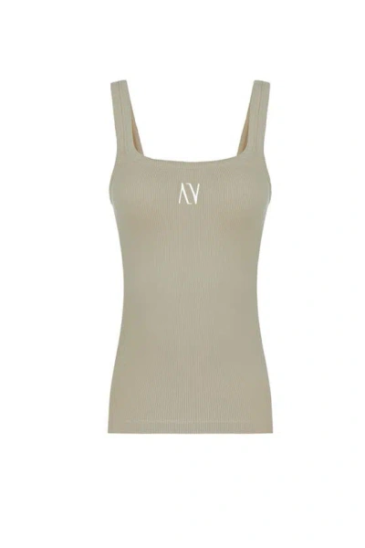 Nocturne Ribbed Wide Strap Top In Beige