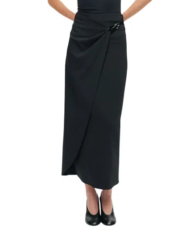Nocturne Ring-buckle Asymmetric Wrap Maxi Skirt In Black