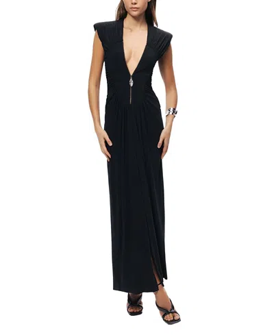 Nocturne Ruched Deep V-neck Maxi Dress In Black