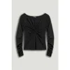 Nocturne Ruched Front Fitted Long Sleeve Top In Black