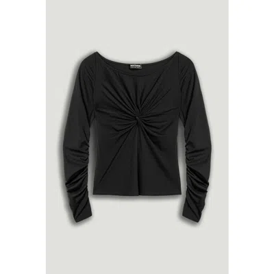 Nocturne Ruched Front Fitted Long Sleeve Top In Black