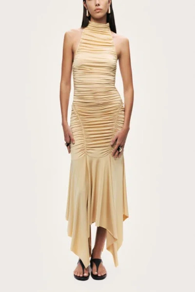 Nocturne Ruched Halter Midi Dress In Brown