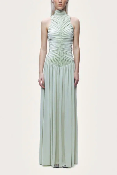 Nocturne Ruched High-neck Maxi Dress In Green