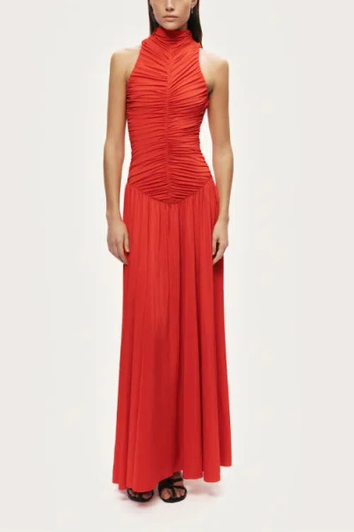 Nocturne Ruched High-neck Maxi Dress In Red