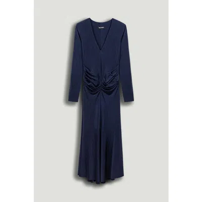 Nocturne Ruched Waist Long-sleeve Jersey Dress In Blue