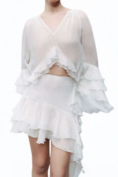 Nocturne Ruffle Asymmetric Mini Skirt In White