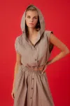 Nocturne Ruffled Hooded Vest In Beige