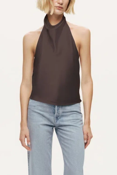 Nocturne Satin Halter Neck Top In Brown
