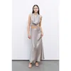 Nocturne Satin Look Midi Skirt In Mink