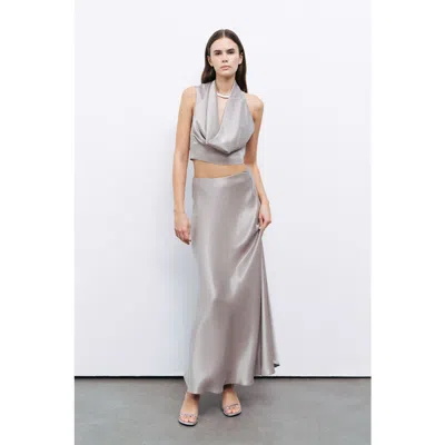 Nocturne Satin Look Midi Skirt In Mink