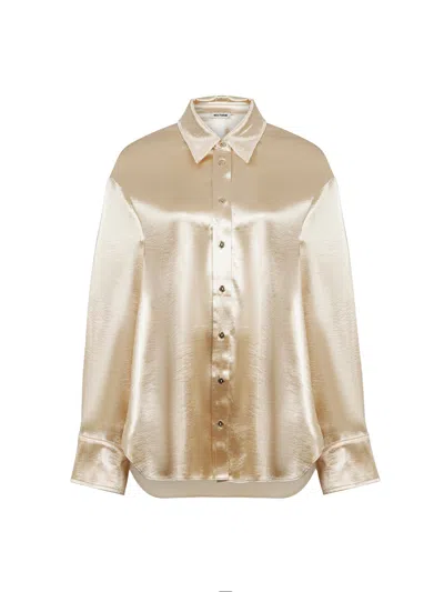 Nocturne Satin Twin Set Shirt In Gold