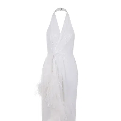 Nocturne Sequined Feather Boa Mini Dress In White