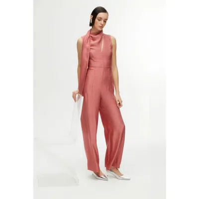 Nocturne Shawl Collar Detailed Jumpsuit In Rose