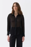 Nocturne Women's Sheer Button Front Shirt-black In Black
