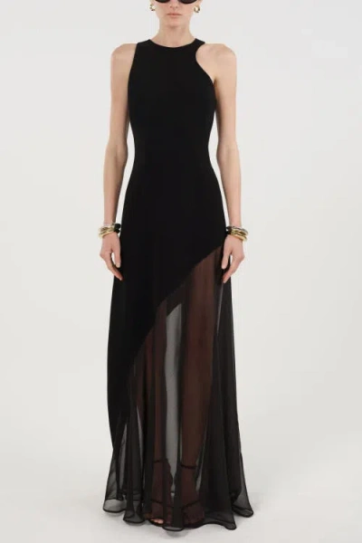 Nocturne Sheer Detail Maxi Dress In Black
