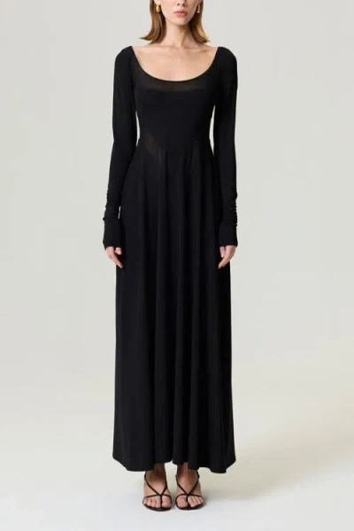 Nocturne Sheer Detailed Maxi Dress In Black