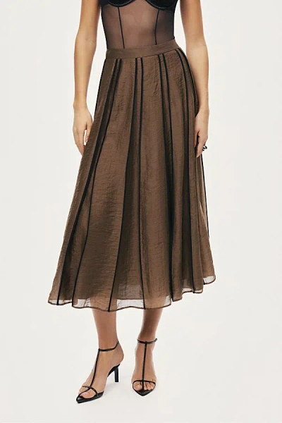 Nocturne Sheer Pleated Midi Skirt In Brown, Women's At Urban Outfitters In Red