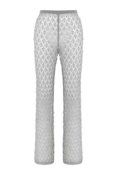 Nocturne Shimmering Threaded Mesh Trousers In Grey