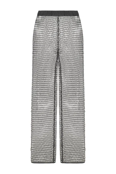 Nocturne Shimmering Threaded Mesh Trousers In Grey