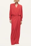 Nocturne Shirt Collar Draped Maxi Dress In Red