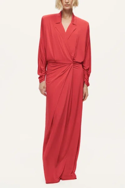 Nocturne Shirt Collar Draped Maxi Dress In Red