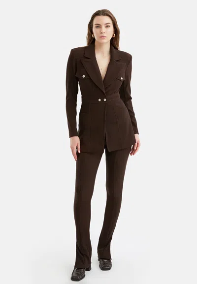 Nocturne Shoulder Pad Double-breasted Blazer In Brown