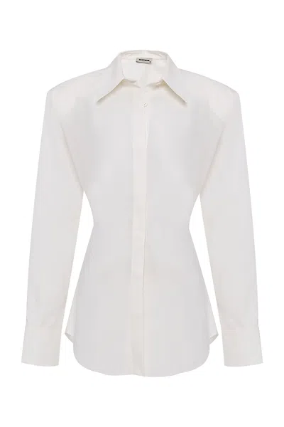 Nocturne Shoulder Pad Long Sleeve Shirt In White