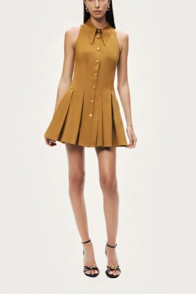 Nocturne Sleeveless Pleated Mini Dress In Brown