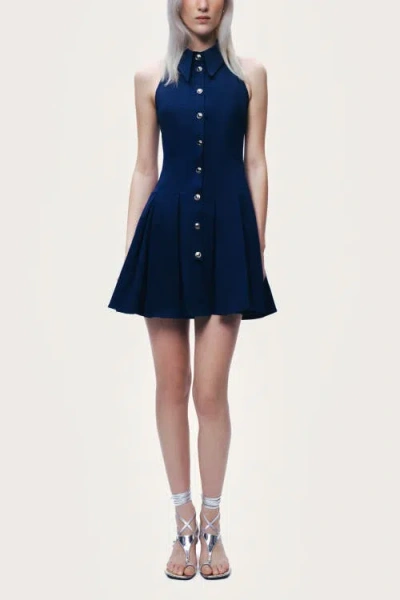 Nocturne Sleeveless Pleated Mini Dress In Blue