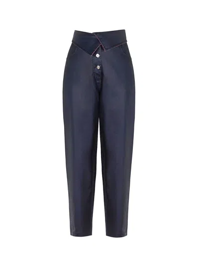 Nocturne Slouchy Coated Pants In Blue