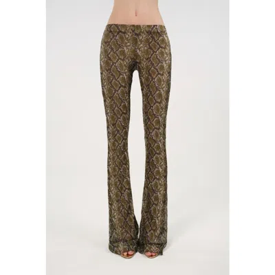 Nocturne Snake Print Low Rise Flare Trousers In Brown