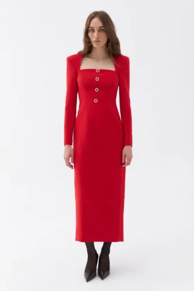 Nocturne Square Neck Midi Dress In Red