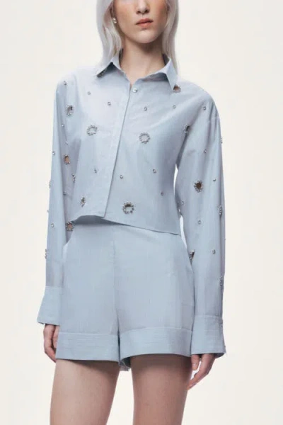 Nocturne Stone Detail Crop Shirt In Blue