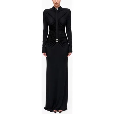 Nocturne Stone Detail Draped Maxi Dress In Black
