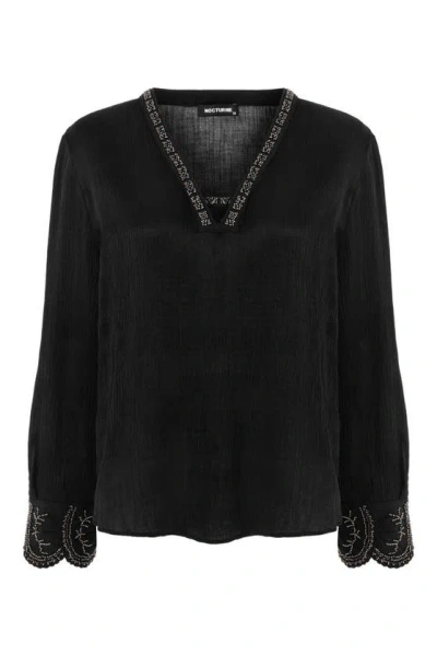 Nocturne Stone Embroidered Blouse In Black