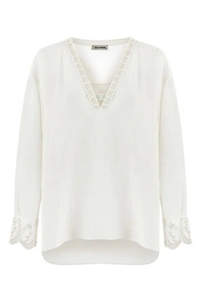 Nocturne Stone Embroidered Blouse In White