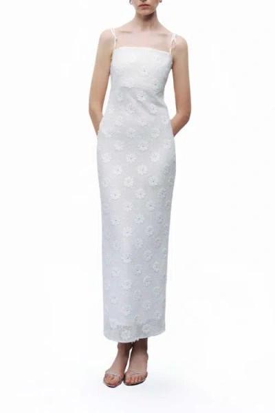 Nocturne Stone Embroidered Dress In White