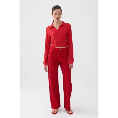 Nocturne Stone Embroidered Jeans In Red