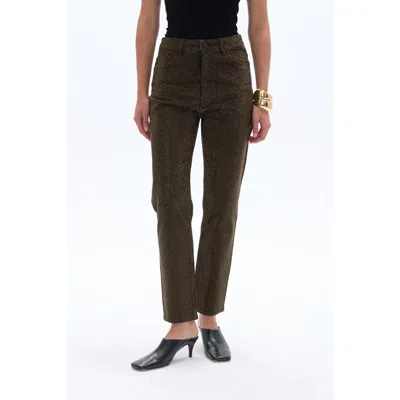 Nocturne Stone Embroidered Mom Fit Jeans In Gold Black