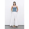 Nocturne Stoned Strapless Denim Crop Top In Indigo Blue
