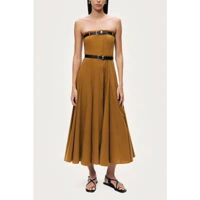 Nocturne Strapless Double Belted Midi Dress In Brown
